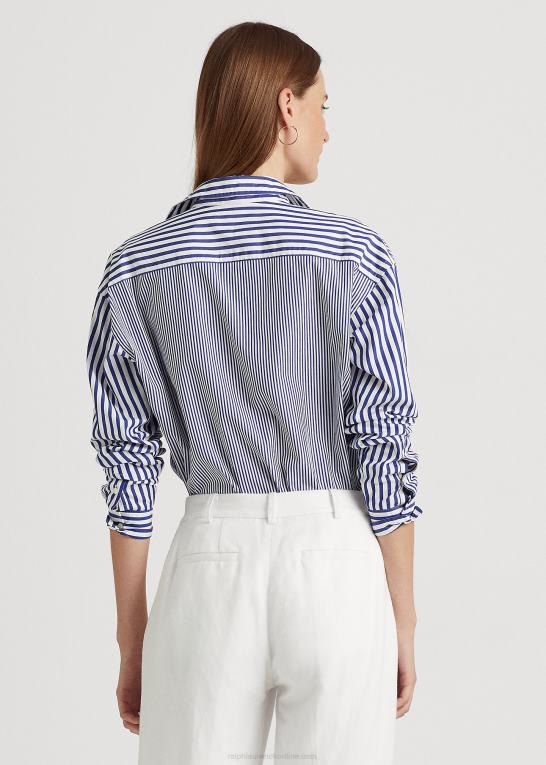 blå/hvid Kvinder Ralph Lauren stribet bred bomuldsskjorte Z426B4862