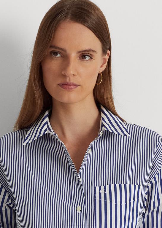 blå/hvid Kvinder Ralph Lauren stribet bred bomuldsskjorte Z426B4862