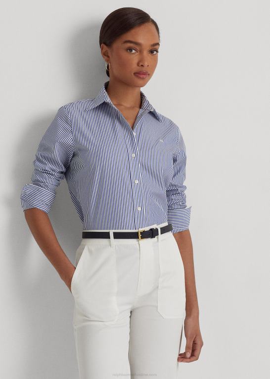 blå/hvid Kvinder Ralph Lauren stribet letplejet bomuldsskjorte Z426B4182