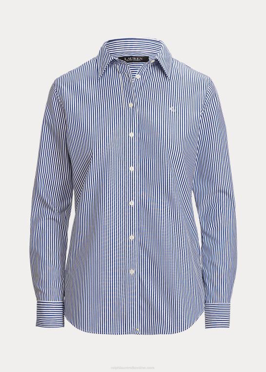 blå/hvid Kvinder Ralph Lauren stribet letplejet bomuldsskjorte Z426B4182