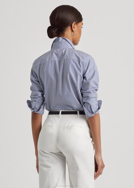 blå/hvid Kvinder Ralph Lauren stribet letplejet bomuldsskjorte Z426B4182