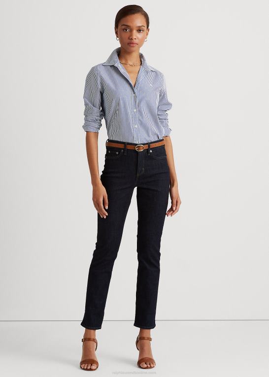 blå/hvid Kvinder Ralph Lauren stribet letplejet bomuldsskjorte Z426B4483