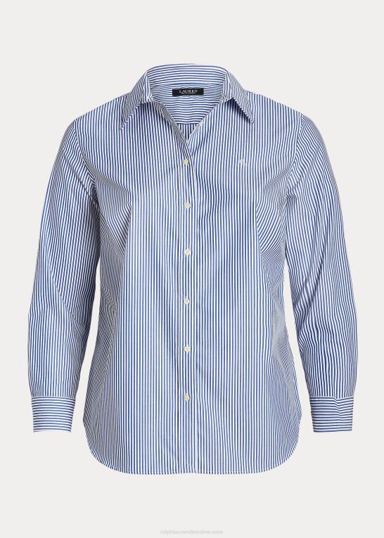 blå/hvid Kvinder Ralph Lauren stribet letplejet bomuldsskjorte Z426B4725