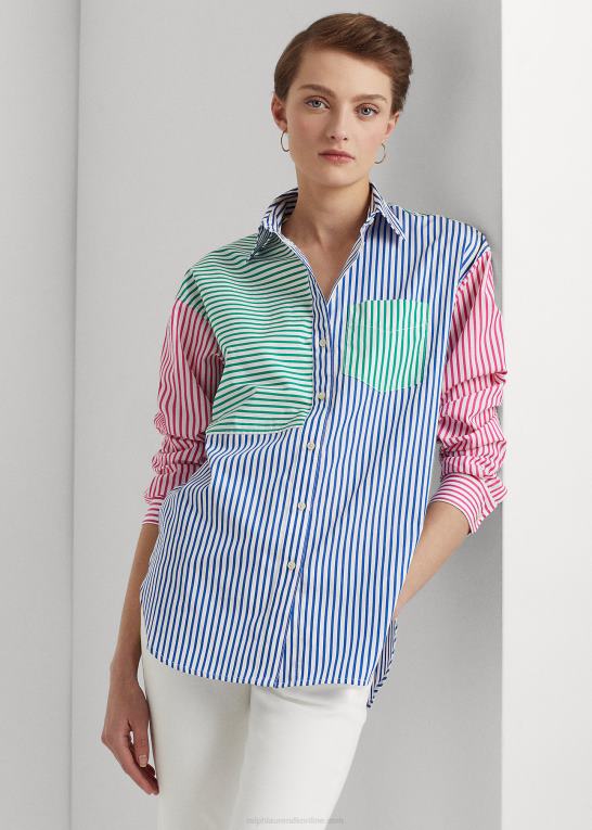 blå/hvid multi Kvinder Ralph Lauren stribet bred bomuldsskjorte Z426B3872