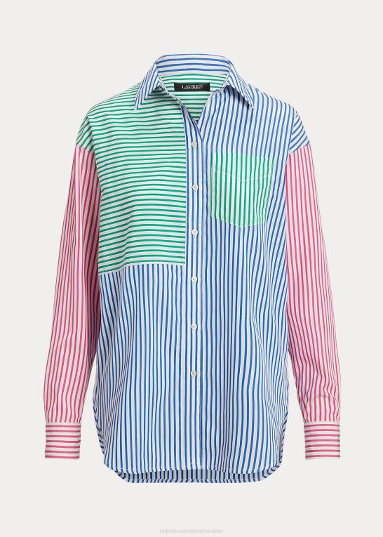 blå/hvid multi Kvinder Ralph Lauren stribet bred bomuldsskjorte Z426B3872