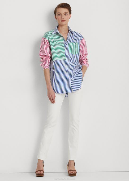 blå/hvid multi Kvinder Ralph Lauren stribet bred bomuldsskjorte Z426B3872