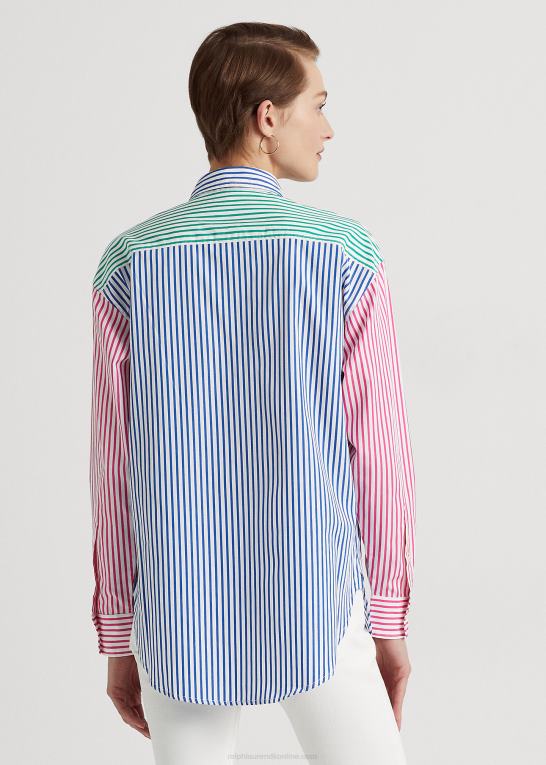 blå/hvid multi Kvinder Ralph Lauren stribet bred bomuldsskjorte Z426B3872