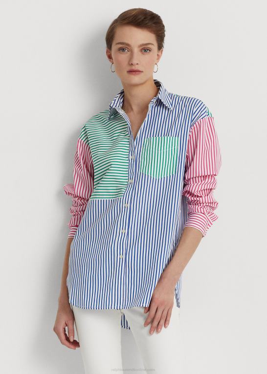 blå/hvid multi Kvinder Ralph Lauren stribet bred bomuldsskjorte Z426B3872