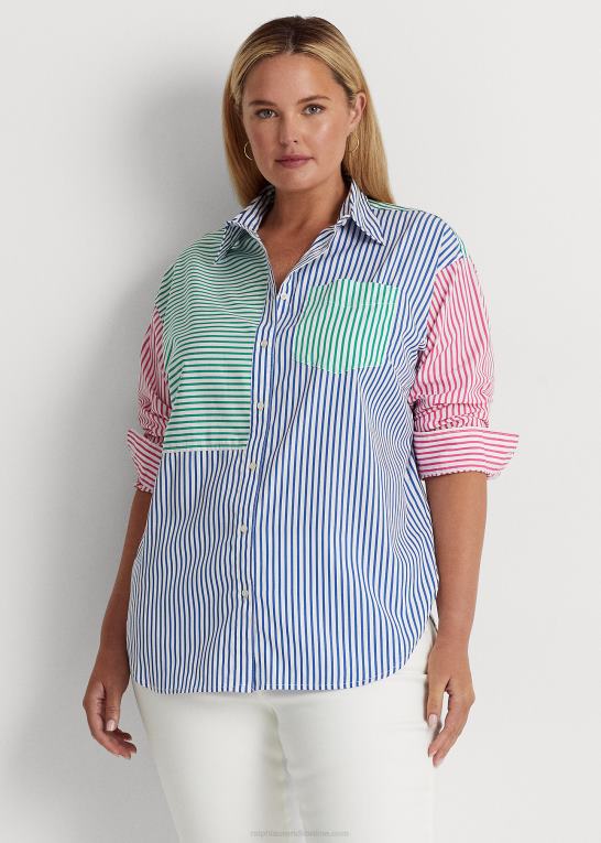 blå/hvid multi Kvinder Ralph Lauren stribet bred bomuldsskjorte Z426B4566