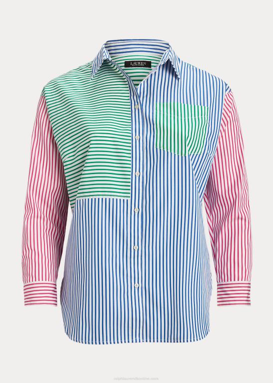 blå/hvid multi Kvinder Ralph Lauren stribet bred bomuldsskjorte Z426B4566