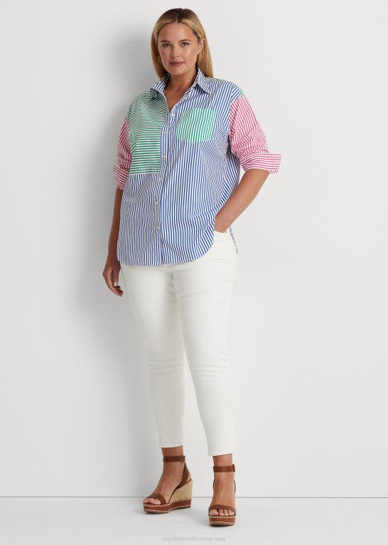 blå/hvid multi Kvinder Ralph Lauren stribet bred bomuldsskjorte Z426B4566