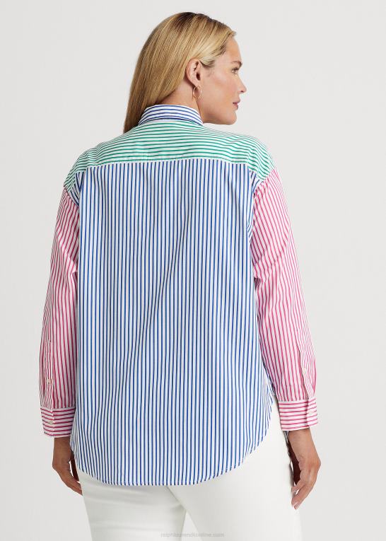 blå/hvid multi Kvinder Ralph Lauren stribet bred bomuldsskjorte Z426B4566