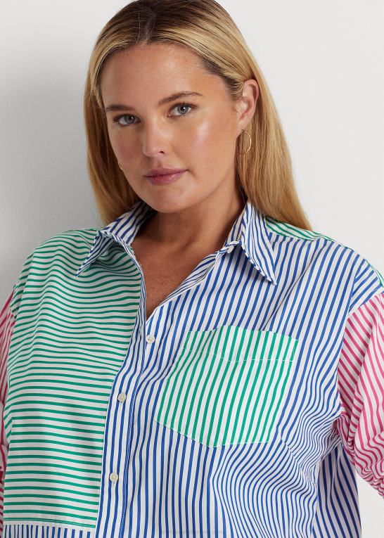 blå/hvid multi Kvinder Ralph Lauren stribet bred bomuldsskjorte Z426B4566