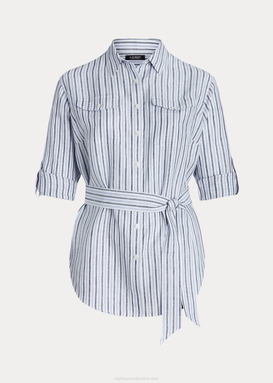 blå/hvid multi Kvinder Ralph Lauren stribet linned skjorte med bælte Z426B4611