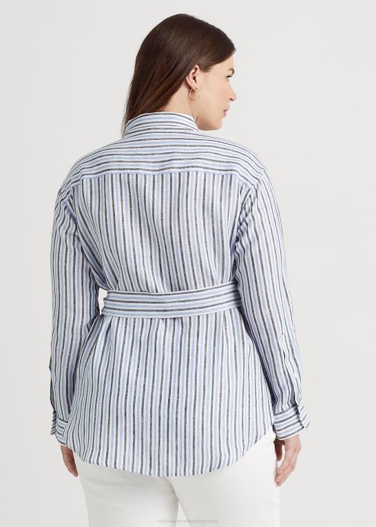 blå/hvid multi Kvinder Ralph Lauren stribet linned skjorte med bælte Z426B4611