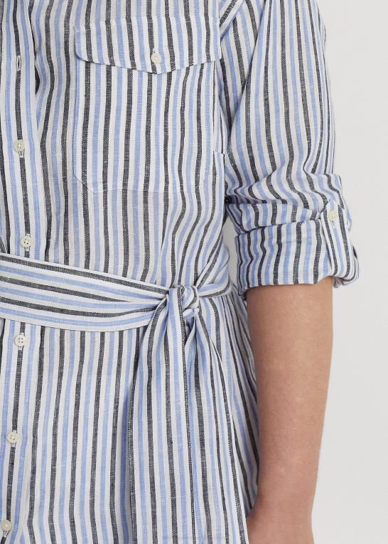 blå/hvid multi Kvinder Ralph Lauren stribet linned skjorte med bælte Z426B4611
