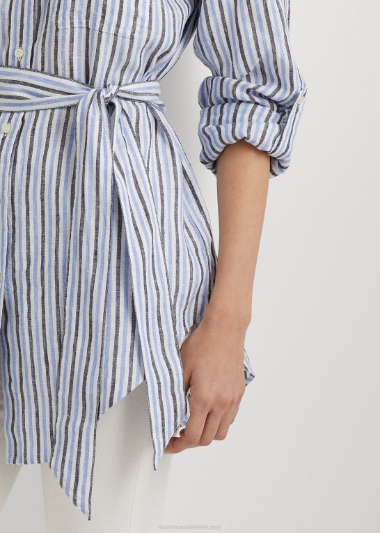 blå/hvid multi Kvinder Ralph Lauren stribet linned skjorte med bælte Z426B9478
