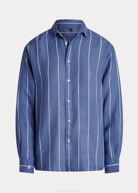 blå/hvid stribe Kvinder Ralph Lauren afslappet pasform stribet hørskjorte Z426B3049