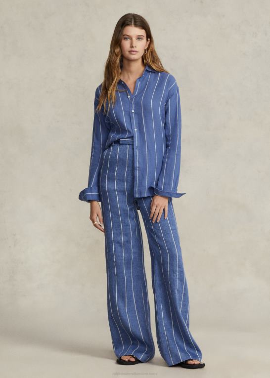 blå/hvid stribe Kvinder Ralph Lauren afslappet pasform stribet hørskjorte Z426B3049