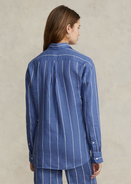 blå/hvid stribe Kvinder Ralph Lauren afslappet pasform stribet hørskjorte Z426B3049