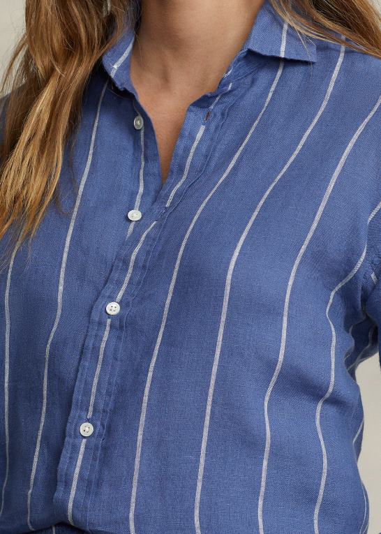 blå/hvid stribe Kvinder Ralph Lauren afslappet pasform stribet hørskjorte Z426B3049