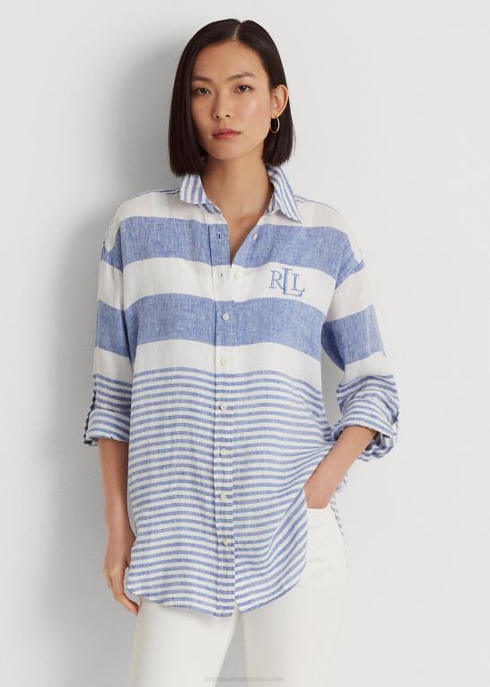 blå saturn/hvid Kvinder Ralph Lauren stribet oversize hørskjorte Z426B3866