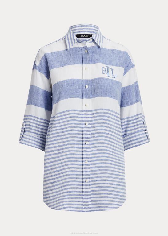 blå saturn/hvid Kvinder Ralph Lauren stribet oversize hørskjorte Z426B3866