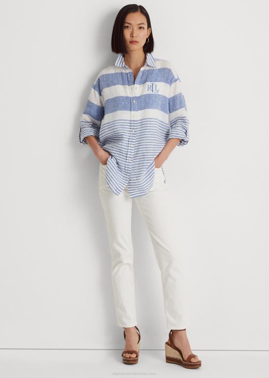 blå saturn/hvid Kvinder Ralph Lauren stribet oversize hørskjorte Z426B3866
