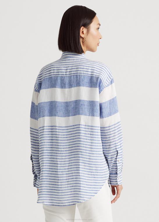blå saturn/hvid Kvinder Ralph Lauren stribet oversize hørskjorte Z426B3866