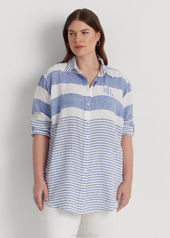 blå saturn/hvid Kvinder Ralph Lauren stribet oversize hørskjorte Z426B4547