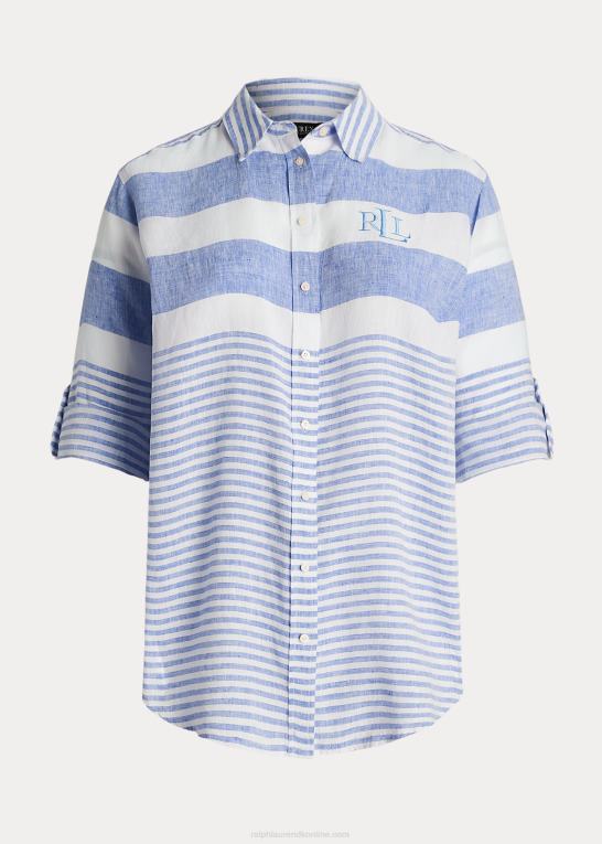 blå saturn/hvid Kvinder Ralph Lauren stribet oversize hørskjorte Z426B4547