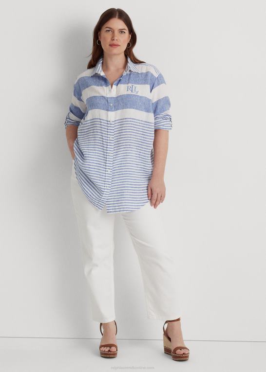 blå saturn/hvid Kvinder Ralph Lauren stribet oversize hørskjorte Z426B4547