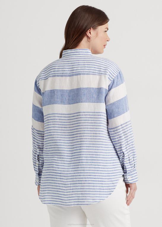 blå saturn/hvid Kvinder Ralph Lauren stribet oversize hørskjorte Z426B4547