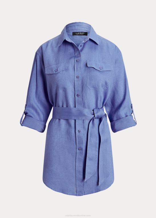 blå tåge Kvinder Ralph Lauren linned skjorte med bælte Z426B4070
