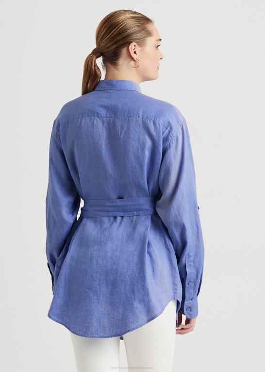 blå tåge Kvinder Ralph Lauren linned skjorte med bælte Z426B4070