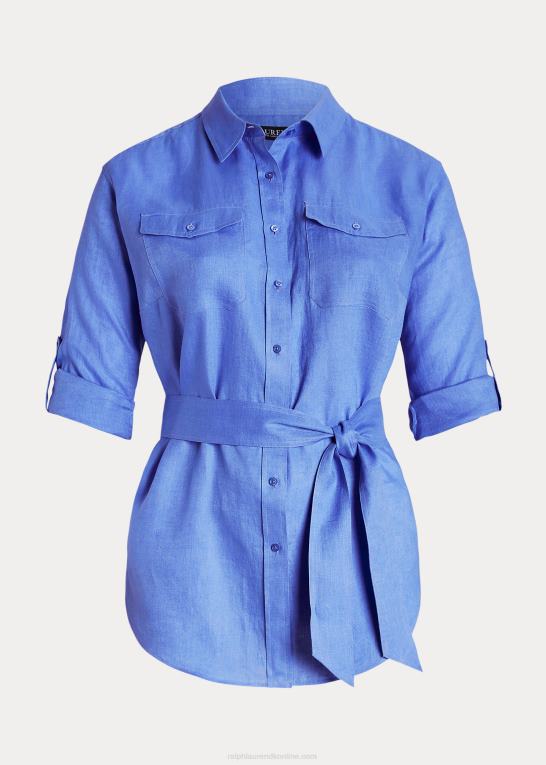 blå tåge Kvinder Ralph Lauren linned skjorte med bælte Z426B4631