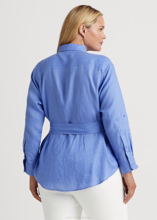 blå tåge Kvinder Ralph Lauren linned skjorte med bælte Z426B4631