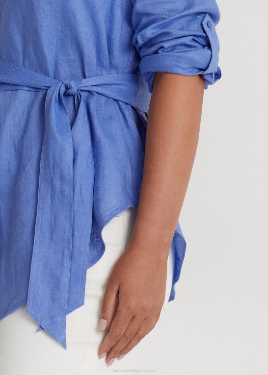 blå tåge Kvinder Ralph Lauren linned skjorte med bælte Z426B4631