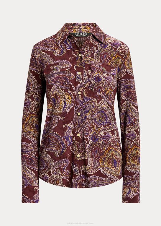 bordeaux multi Kvinder Ralph Lauren paisley stretch jersey skjorte Z426B4281