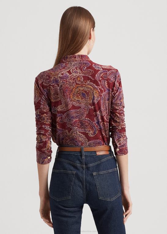 bordeaux multi Kvinder Ralph Lauren paisley stretch jersey skjorte Z426B4281