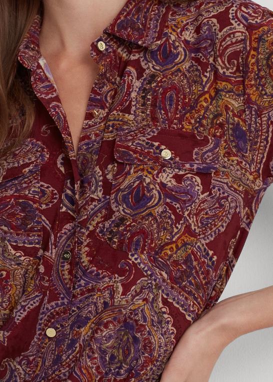 bordeaux multi Kvinder Ralph Lauren paisley stretch jersey skjorte Z426B4281