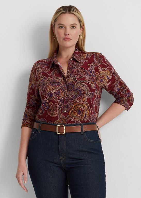 bordeaux multi Kvinder Ralph Lauren paisley stretch jersey skjorte Z426B4494