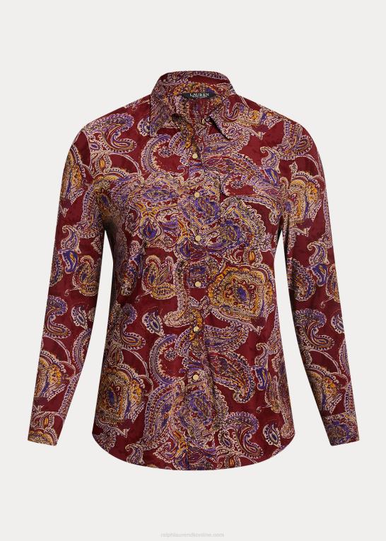 bordeaux multi Kvinder Ralph Lauren paisley stretch jersey skjorte Z426B4494