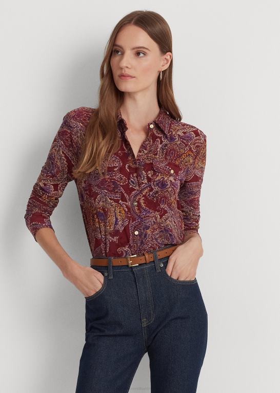 bordeaux multi Kvinder Ralph Lauren paisley stretch jersey skjorte Z426B9161