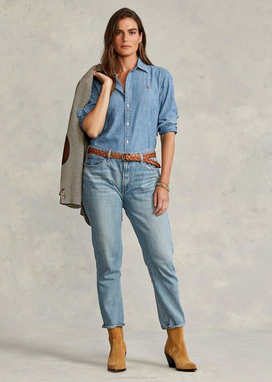 bsr indigo Kvinder Ralph Lauren chambray skjorte i lige pasform Z426B4753