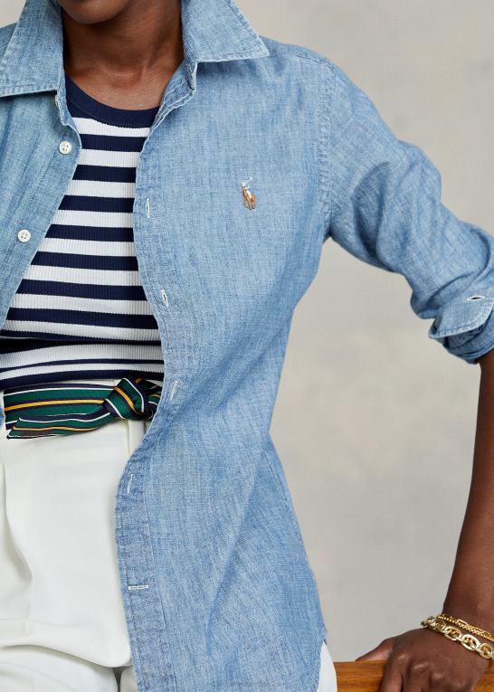 bsr indigo Kvinder Ralph Lauren chambray skjorte i lige pasform Z426B4753