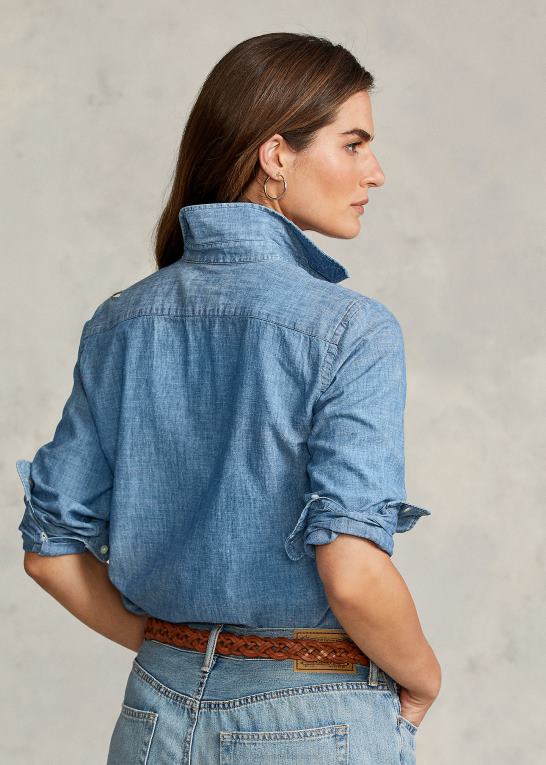 bsr indigo Kvinder Ralph Lauren chambray skjorte i lige pasform Z426B4753
