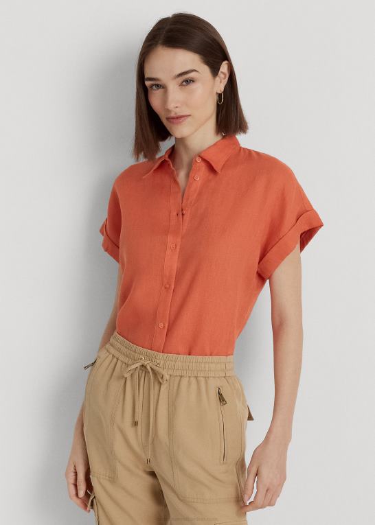 canyon orange Kvinder Ralph Lauren linned kortærmet skjorte Z426B4284