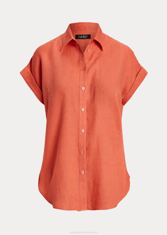 canyon orange Kvinder Ralph Lauren linned kortærmet skjorte Z426B4284