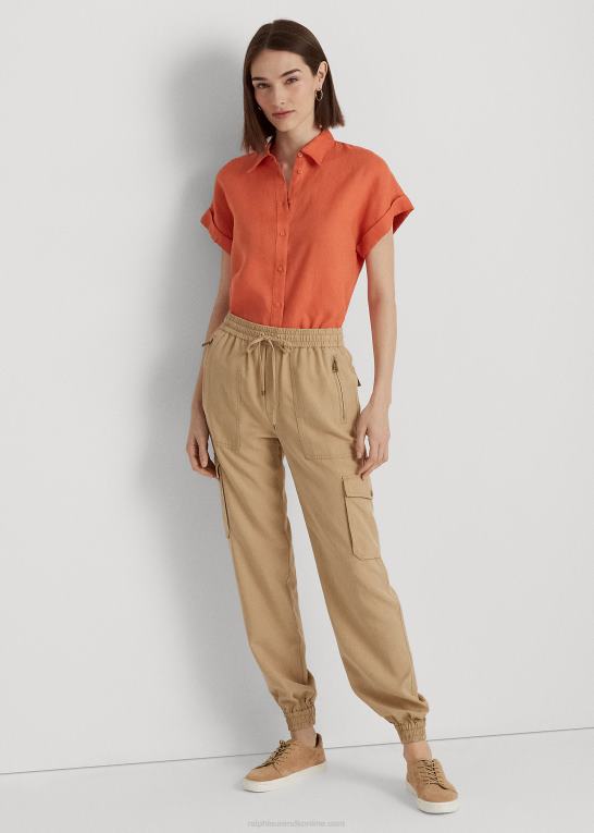 canyon orange Kvinder Ralph Lauren linned kortærmet skjorte Z426B4284